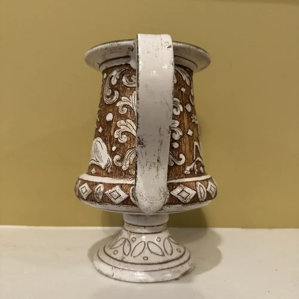 Deruta Italian Pottery Vase La Pinturicchio Sgraffito Handmade Deer Stag Vintage